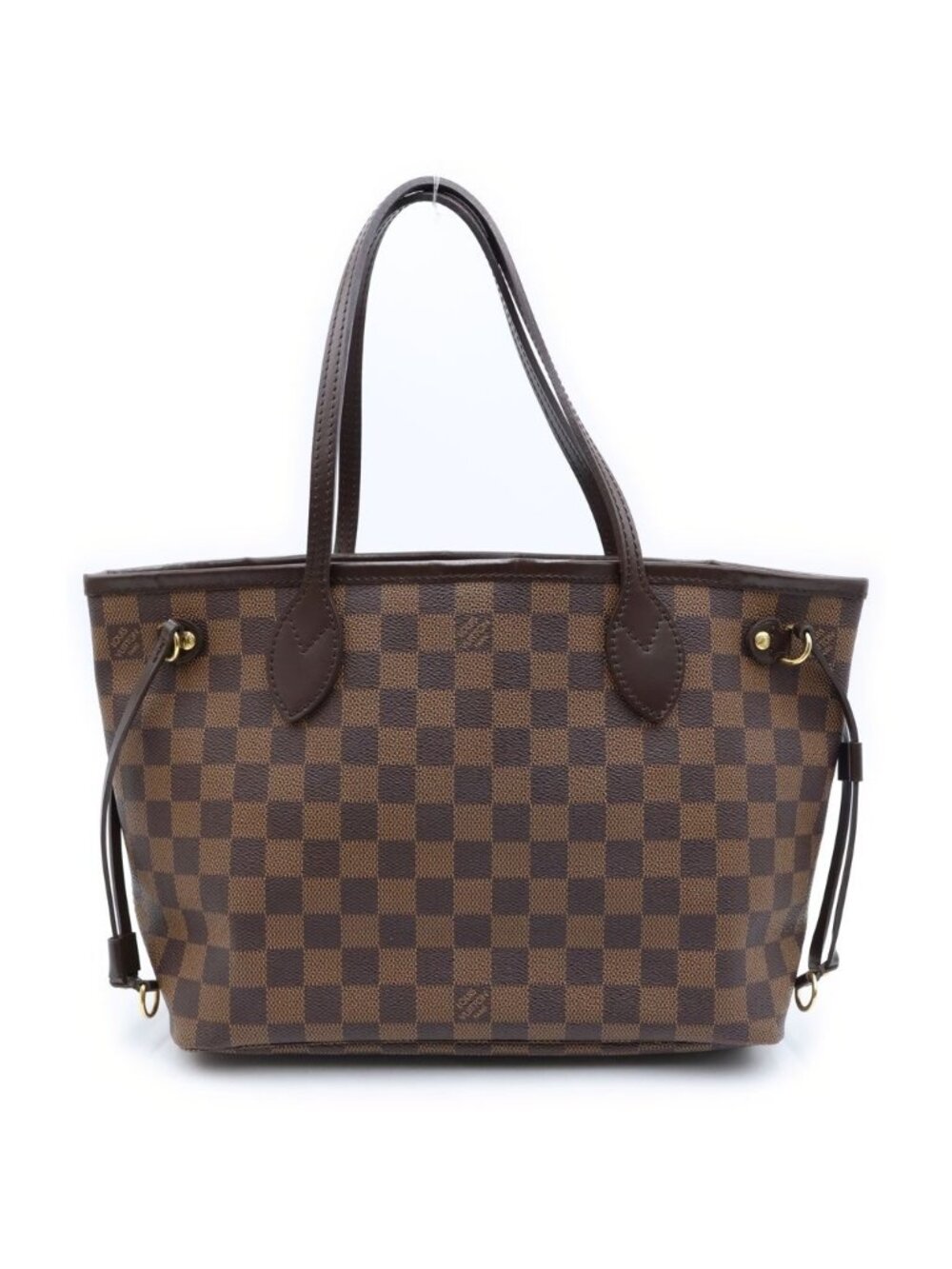Louis Vuitton Damier Neverfull PM Tote Bag Brown Leather Gold